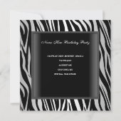 Zebra Black Silver White 40. Geburtstag Party Einladung (Rückseite)