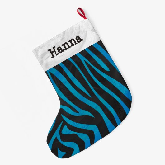 Zebra Black und Blue Print Großer Weihnachtsstrumpf (Rückseite (Hängend))
