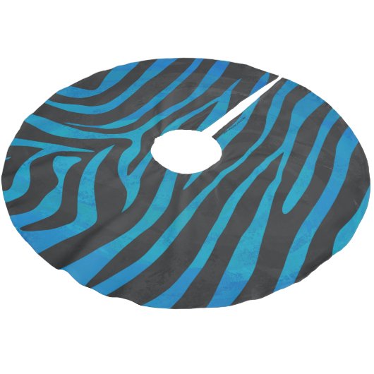 Zebra Black und Blue Print Polyester Weihnachtsbaumdecke (Schrägansicht)