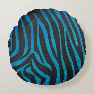 Zebra Black und Blue Print Rundes Kissen