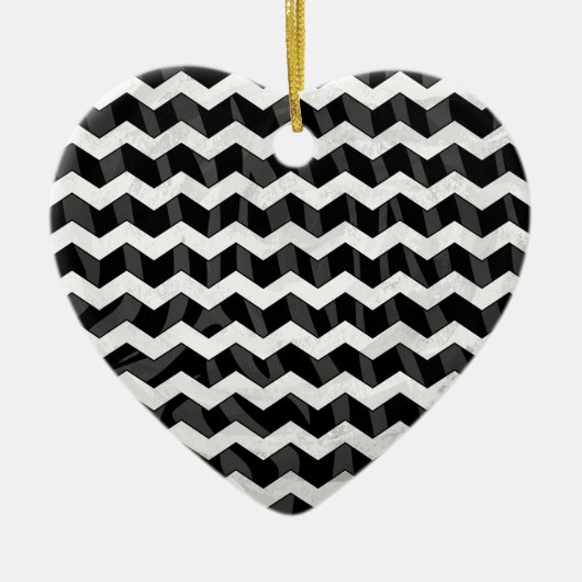 Zebra Black und Grau Zickzack Keramik Ornament (Vorne)