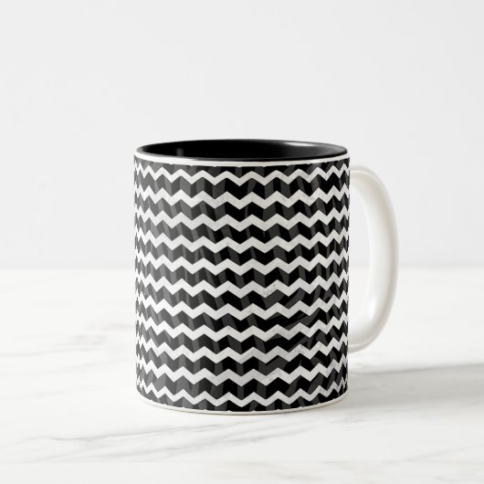 Zebra Black und Grau Zickzack Zweifarbige Tasse (VorderseiteRechts)