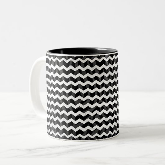 Zebra Black und Grau Zickzack Zweifarbige Tasse (Vorderseite Links)