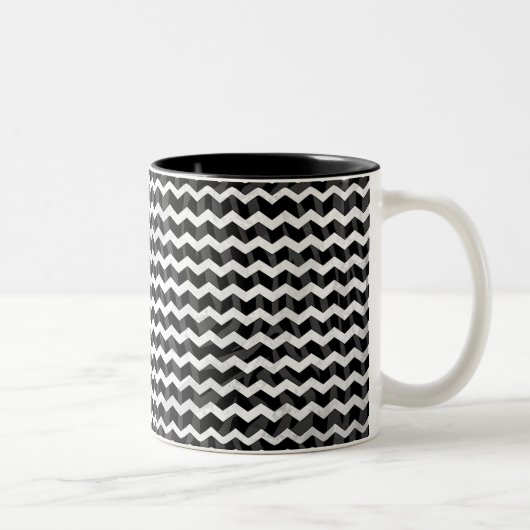 Zebra Black und Grau Zickzack Zweifarbige Tasse (Rechts)
