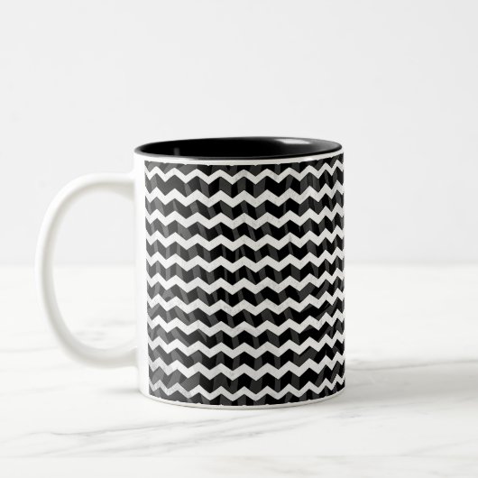 Zebra Black und Grau Zickzack Zweifarbige Tasse (Links)