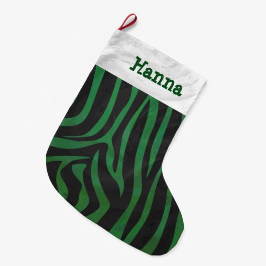 Zebra Black und Green Großer Weihnachtsstrumpf (Vorderansicht (hängend))