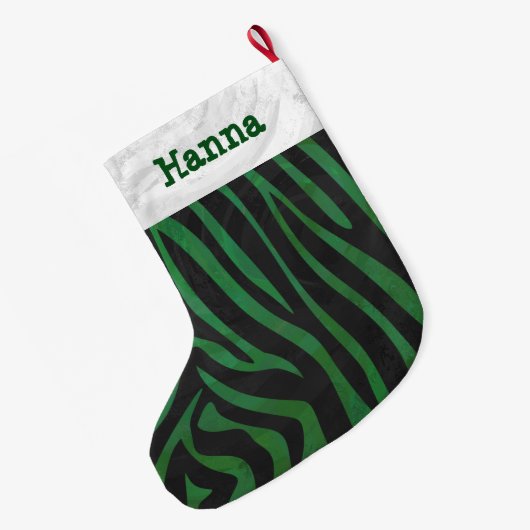 Zebra Black und Green Großer Weihnachtsstrumpf (Rückseite (Hängend))
