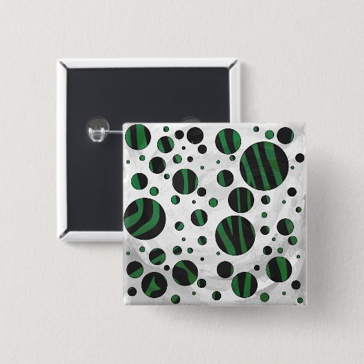 Zebra Black und Green Polka Dot Button (Vorne & Hinten)