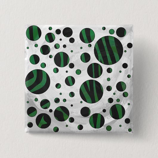 Zebra Black und Green Polka Dot Button (Vorderseite)