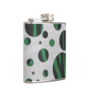 Zebra Black und Green Polka Dot Flachmann