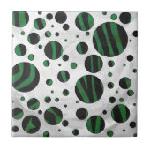 Zebra Black und Green Polka Dot Fliese (Vorderseite)