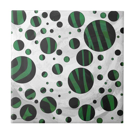 Zebra Black und Green Polka Dot Fliese (Vorderseite)