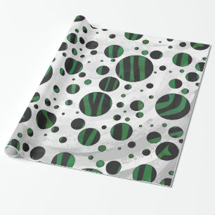Zebra Black und Green Polka Dot Geschenkpapier