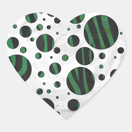 Zebra Black und Green Polka Dot Herz-Aufkleber (Vorderseite)