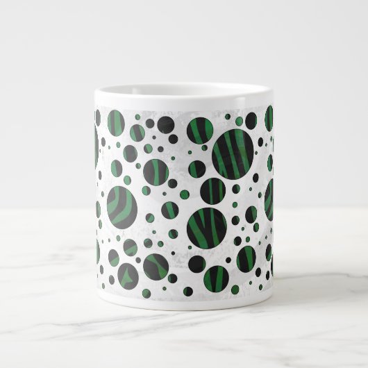 Zebra Black und Green Polka Dot Jumbo-Tasse (Vorderseite)