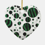 Zebra Black und Green Polka Dot Keramikornament (Hinten)