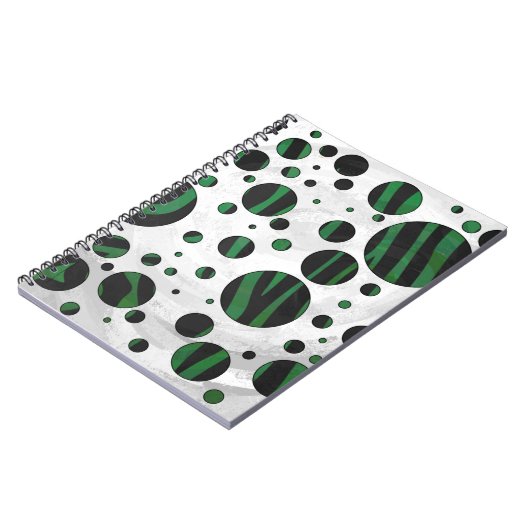 Zebra Black und Green Polka Dot Notizblock (Linke Seite)