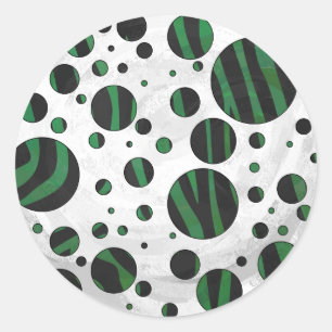 Zebra Black und Green Polka Dot Runder Aufkleber