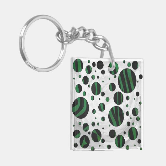 Zebra Black und Green Polka Dot Schlüsselanhänger (Vorderseite links)