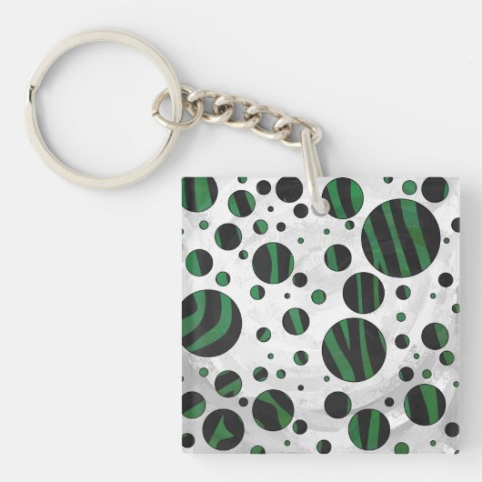 Zebra Black und Green Polka Dot Schlüsselanhänger (Vorderseite)