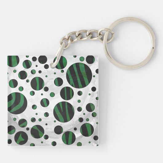 Zebra Black und Green Polka Dot Schlüsselanhänger (Rückseite)