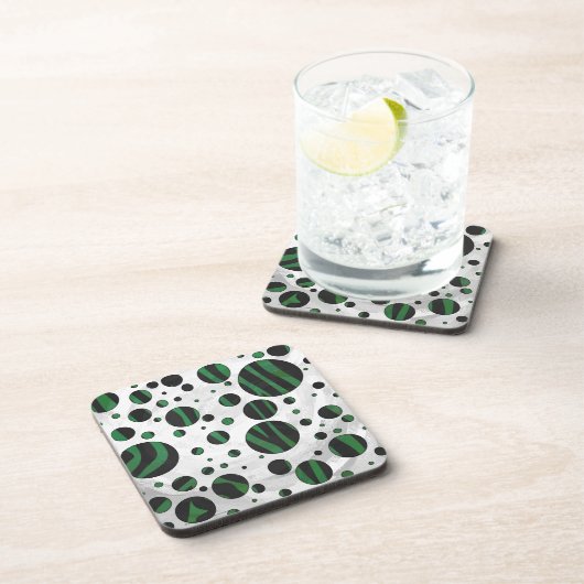 Zebra Black und Green Polka Dot Untersetzer (Rechte Seite)