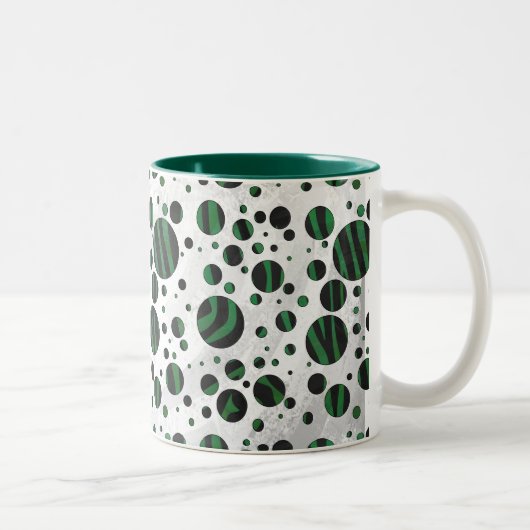 Zebra Black und Green Polka Dot Zweifarbige Tasse (Rechts)