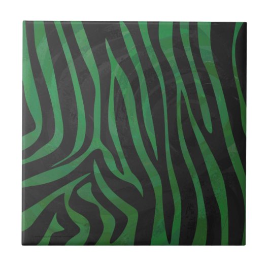 Zebra Black und Green Print Fliese (Vorderseite)
