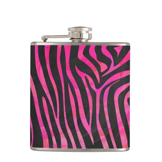 Zebra Black und Hot Pink Print Flachmann (Vorderseite)
