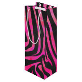 Zebra Black und Hot Pink Print Geschenktüte Für Weinflaschen (Rückseite Schrägansicht)