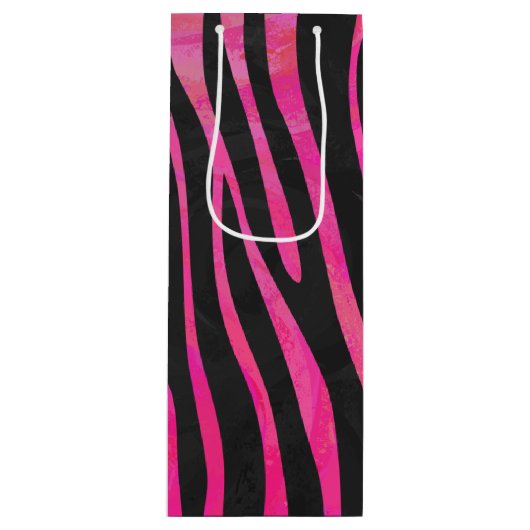 Zebra Black und Hot Pink Print Geschenktüte Für Weinflaschen (Vorderseite)