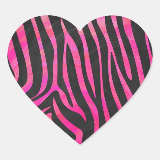 Zebra Black und Hot Pink Print Herz-Aufkleber (Vorderseite)