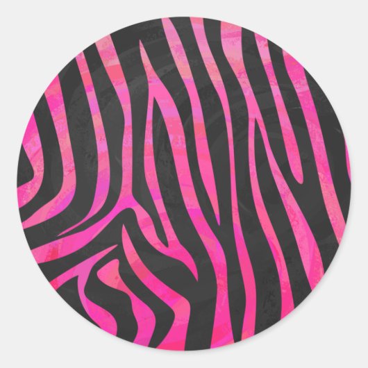 Zebra Black und Hot Pink Print Runder Aufkleber (Vorderseite)
