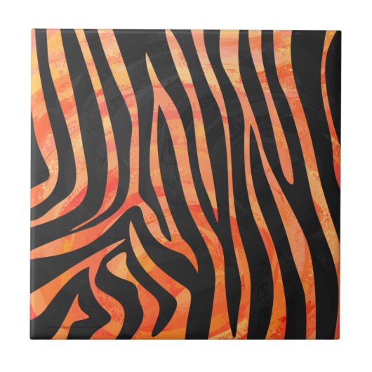 Zebra Black und Orange Print Fliese (Vorderseite)