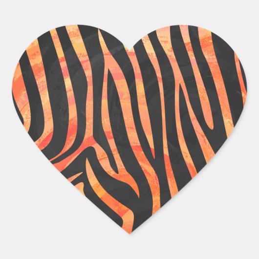 Zebra Black und Orange Print Herz-Aufkleber (Vorderseite)
