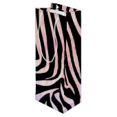 Zebra Black und Pink Print Geschenktüte Für Weinflaschen (Rückseite Schrägansicht)