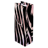 Zebra Black und Pink Print Geschenktüte Für Weinflaschen (Vorderseite Schrägansicht)