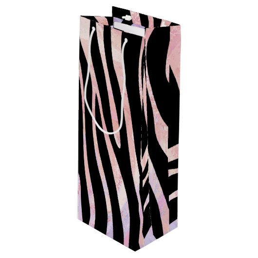 Zebra Black und Pink Print Geschenktüte Für Weinflaschen (Vorderseite Schrägansicht)