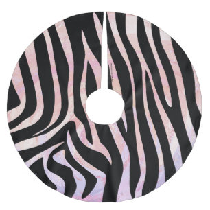 Zebra Black und Pink Print Polyester Weihnachtsbaumdecke