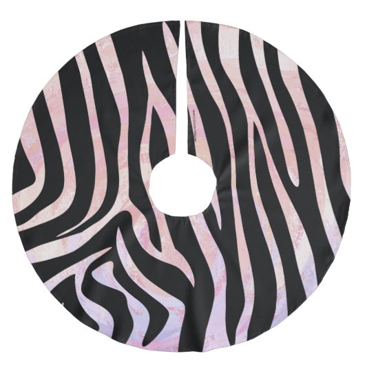 Zebra Black und Pink Print Polyester Weihnachtsbaumdecke (Vorderseite)