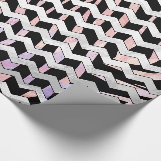 Zebra Black und Pink Zickzack Geschenkpapier (Ecke)
