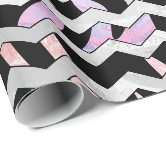 Zebra Black und Pink Zickzack Geschenkpapier (Rolleneckpunkt)