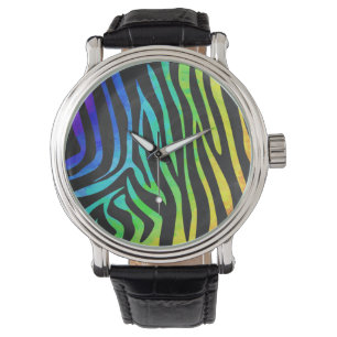 Zebra Black und Rainbow Print Armbanduhr