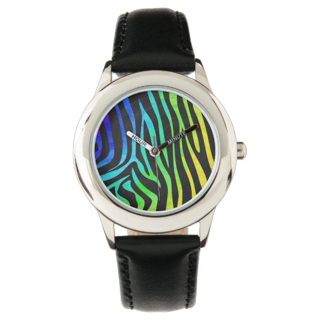 Zebra Black und Rainbow Print Armbanduhr (Vorderseite)