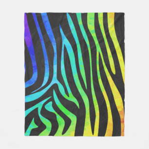 Zebra Black und Rainbow Print Fleecedecke