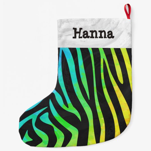 Zebra Black und Rainbow Print Großer Weihnachtsstrumpf (Rückseite)