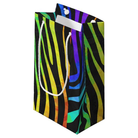 Zebra Black und Rainbow Print Kleine Geschenktüte (Vorderseite Schrägansicht)