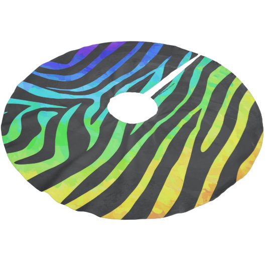 Zebra Black und Rainbow Print Polyester Weihnachtsbaumdecke (Schrägansicht)
