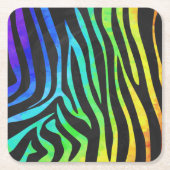 Zebra Black und Rainbow Print Rechteckiger Pappuntersetzer (Vorderseite)