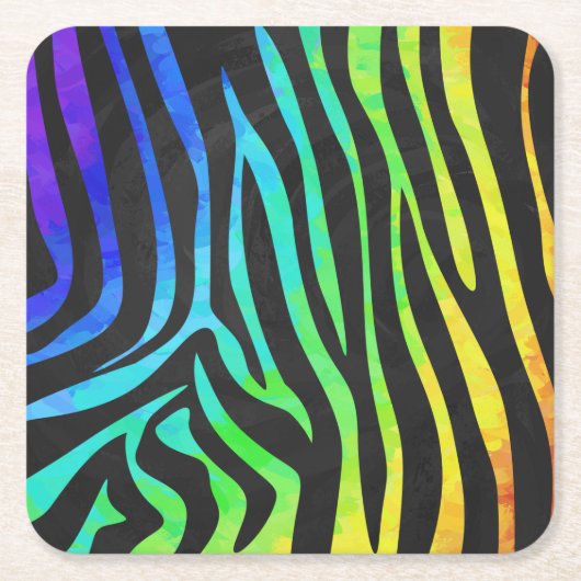 Zebra Black und Rainbow Print Rechteckiger Pappuntersetzer (Vorderseite)